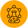 Laboratory flask and molecules icon